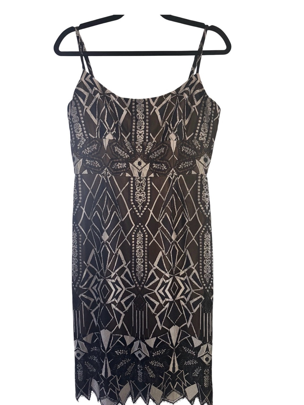 BCBGMaxAzria Black & Cream Beaded Mini Slip Dress